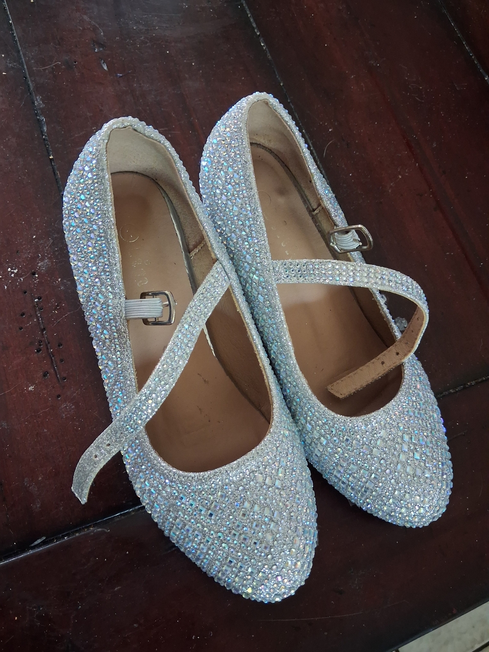 Link Girls Sparkling Silver Crystal Mary Jane Dress Shoes